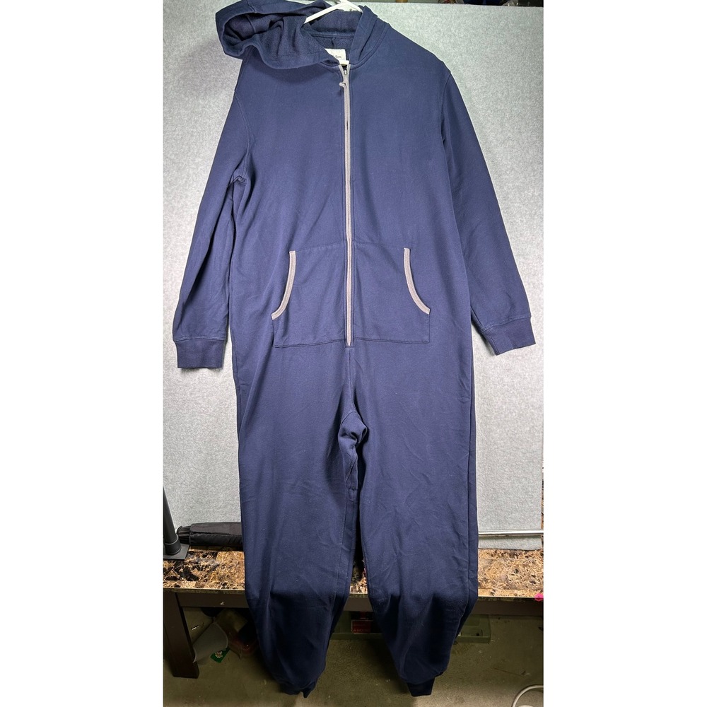 Goodfellow & Co Mens Navy Blue Hooded Fleece Union Suit One Piece Pajamas Large